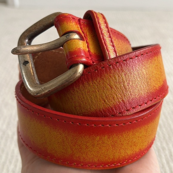 EXPRESS Distressed Red and Yellow Italian Leather Belt M - Picture 9 of 14